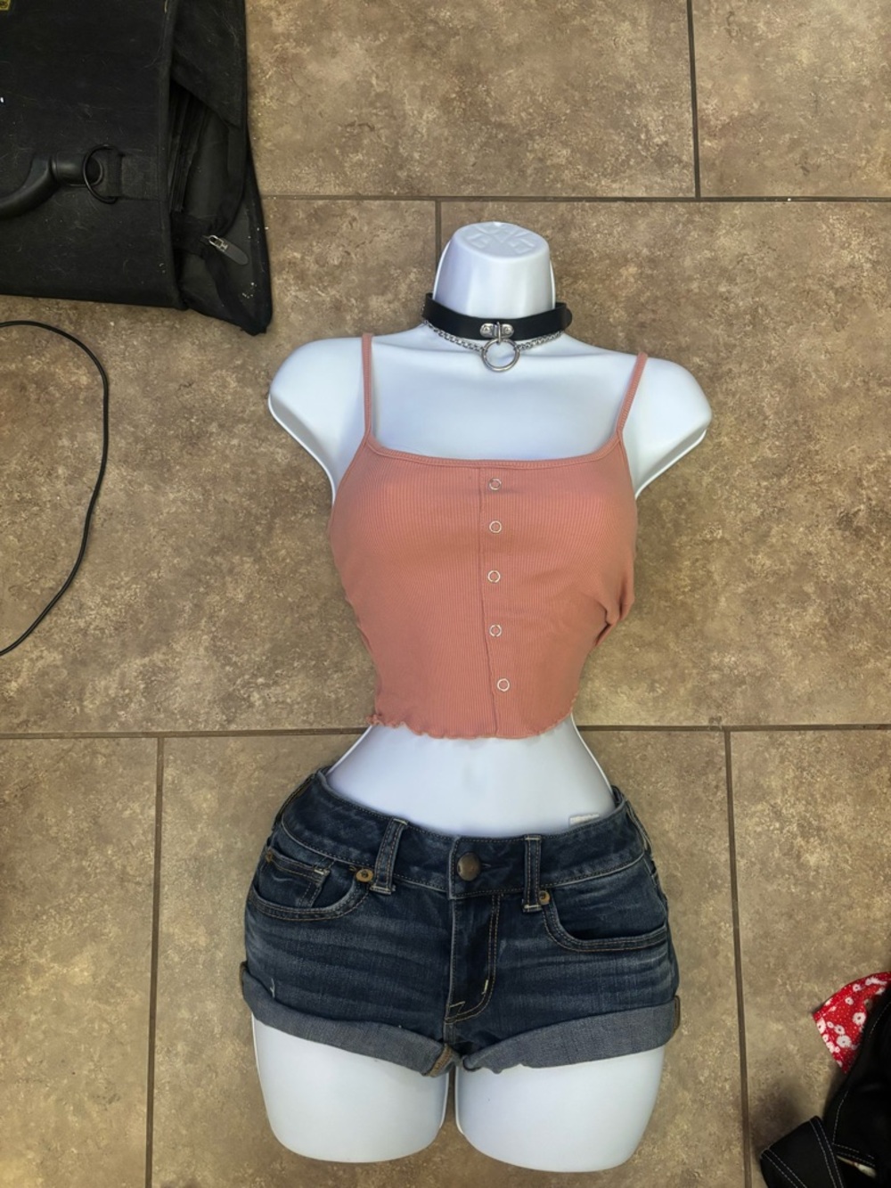 Hollister Ribbed Button-Front Cropped Tank Top - Dusty Coral